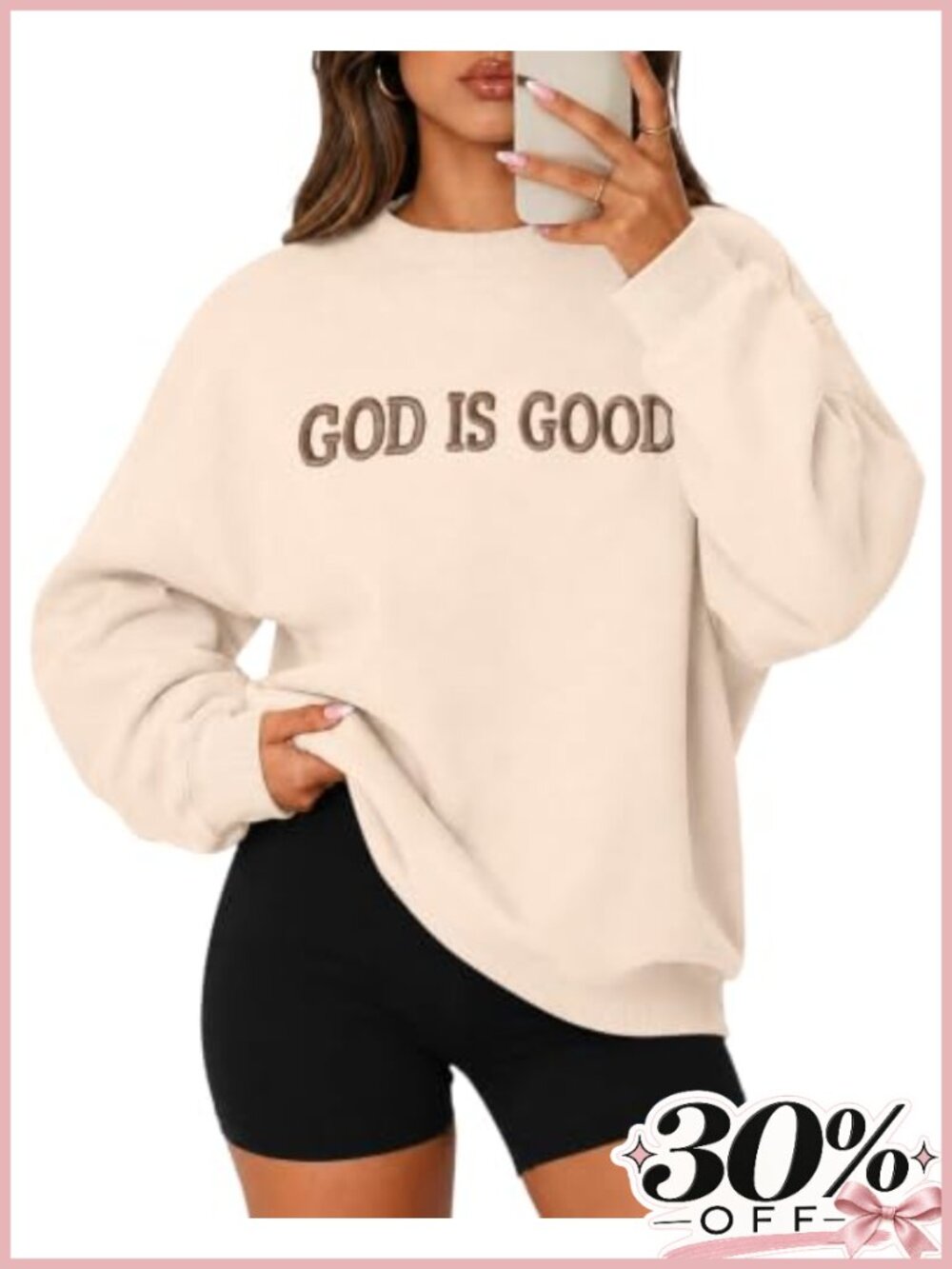 Oversized Fleece Sweatshirt Embroidered God Is Good Christian Pullover